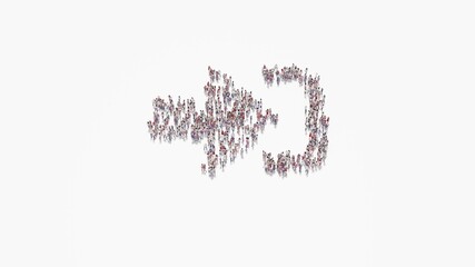 3d rendering of crowd of people in shape of symbol of sign in alt on white background isolated
