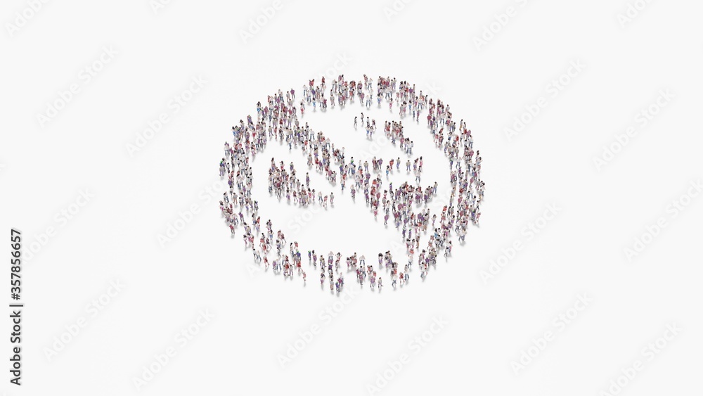 Poster 3d rendering of crowd of people in shape of symbol of smoking ban on white background isolated