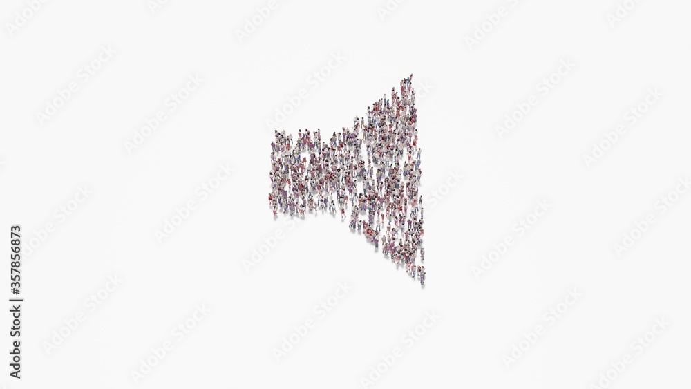 Poster 3d rendering of crowd of people in shape of symbol of sound on white background isolated