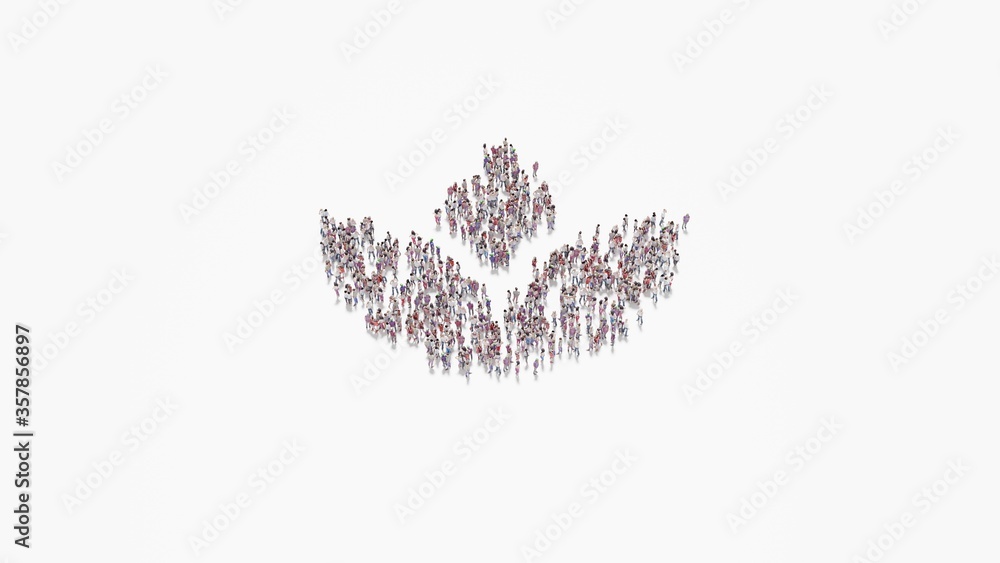 Aufkleber 3d rendering of crowd of people in shape of symbol of spa on white background isolated