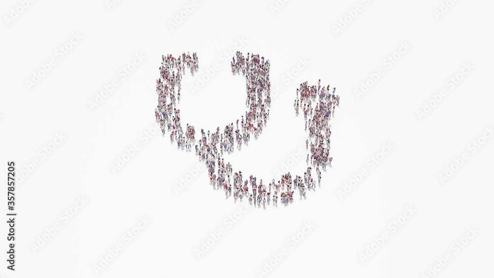 Poster 3d rendering of crowd of people in shape of symbol of stethoscope on white background isolated