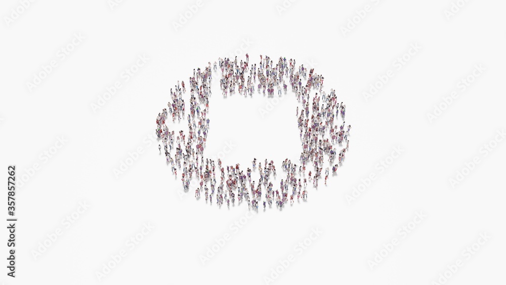 Aufkleber 3d rendering of crowd of people in shape of symbol of stop on white background isolated