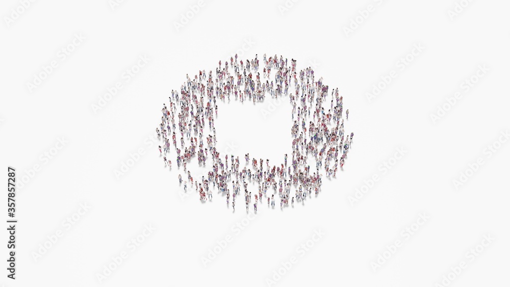 Aufkleber 3d rendering of crowd of people in shape of symbol of stop circle on white background isolated