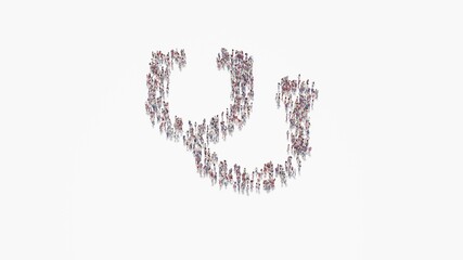 3d rendering of crowd of people in shape of symbol of stethoscope on white background isolated