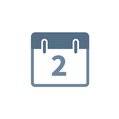 Vector icon calendar day - number 2. Days of the year. Vector illustration flat style. Date day of month Sunday, Monday, Tuesday, Wednesday, Thursday, Friday, Saturday. Holidays date.