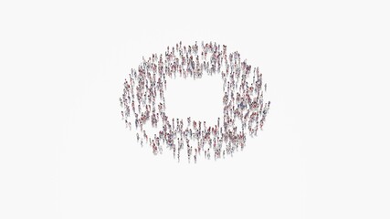 3d rendering of crowd of people in shape of symbol of stop circle on white background isolated