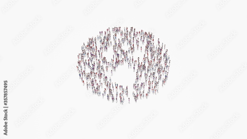 Poster 3d rendering of crowd of people in shape of symbol of surprise on white background isolated