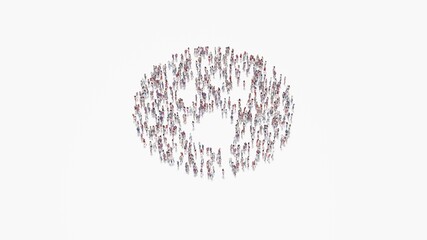 3d rendering of crowd of people in shape of symbol of surprise on white background isolated