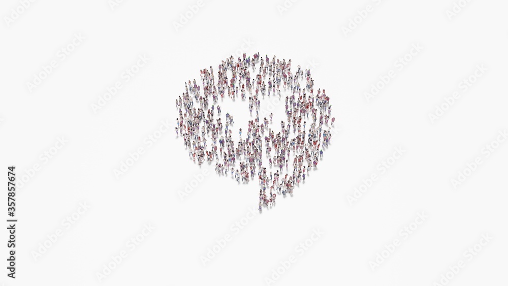 Poster 3d rendering of crowd of people in shape of symbol of symbol on white background isolated