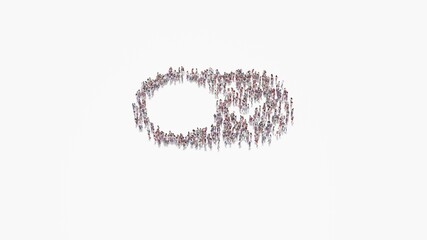 3d rendering of crowd of people in shape of symbol of switch  on white background isolated