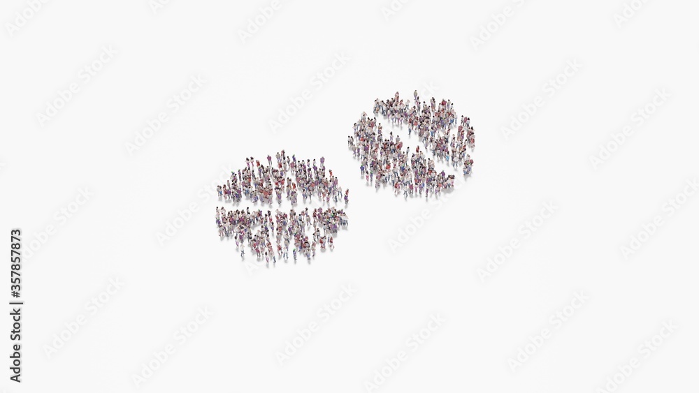Aufkleber 3d rendering of crowd of people in shape of symbol of tablets on white background isolated