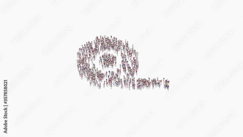 Poster 3d rendering of crowd of people in shape of symbol of tape on white background isolated