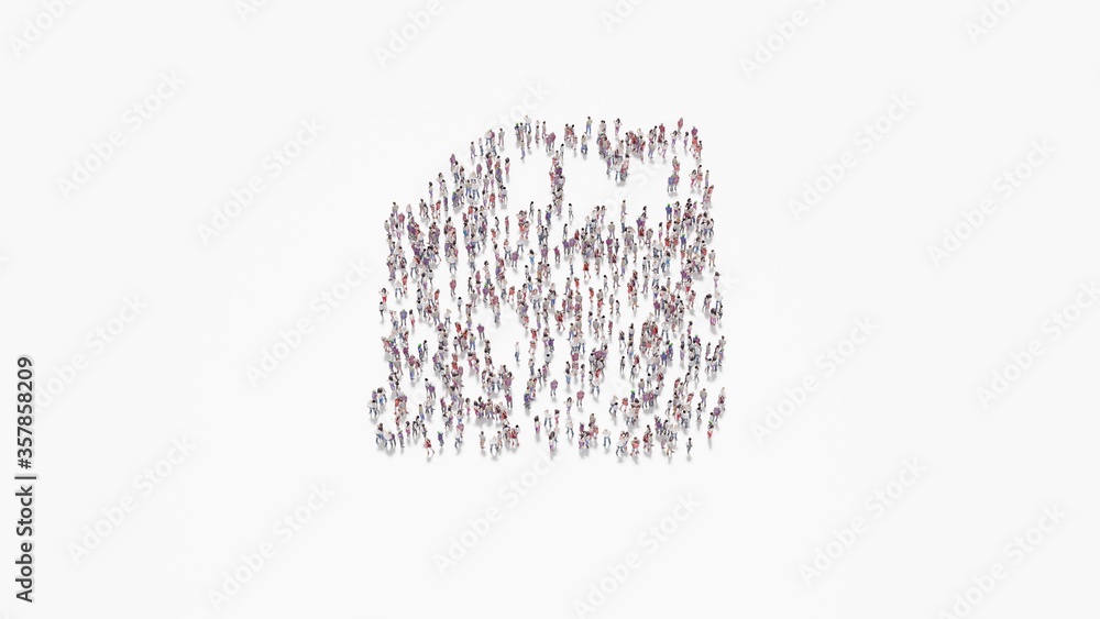 Poster 3d rendering of crowd of people in shape of symbol of technology on white background isolated