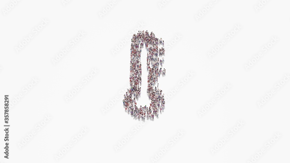 Poster 3d rendering of crowd of people in shape of symbol of thermometer on white background isolated