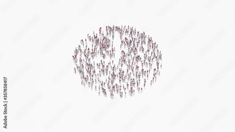 Aufkleber 3d rendering of crowd of people in shape of symbol of time on white background isolated