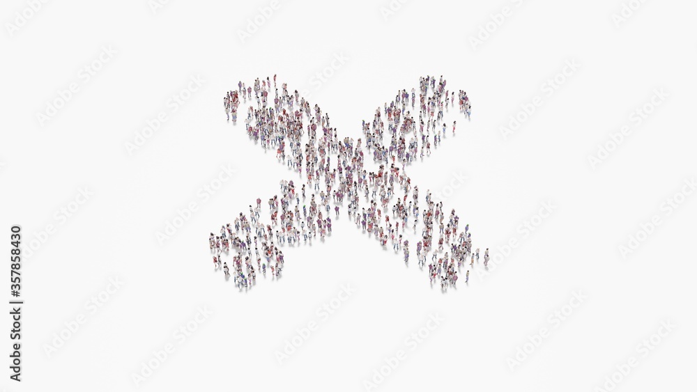 Poster 3d rendering of crowd of people in shape of symbol of times on white background isolated