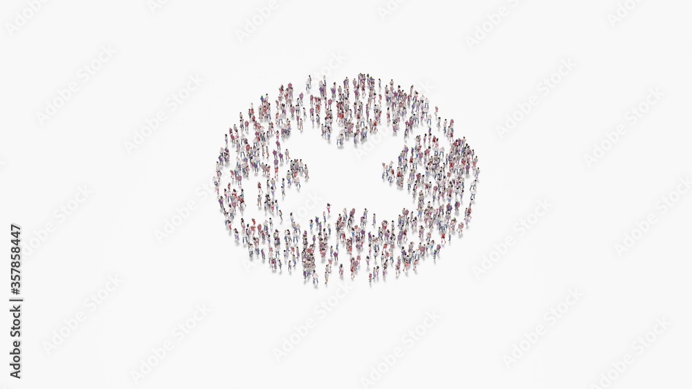 Poster 3d rendering of crowd of people in shape of symbol of times circle on white background isolated