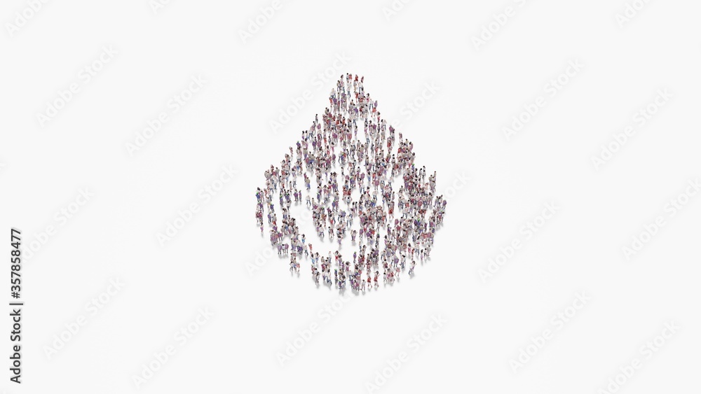 Aufkleber 3d rendering of crowd of people in shape of symbol of tint on white background isolated