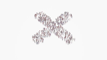 Fototapeta na wymiar 3d rendering of crowd of people in shape of symbol of times on white background isolated