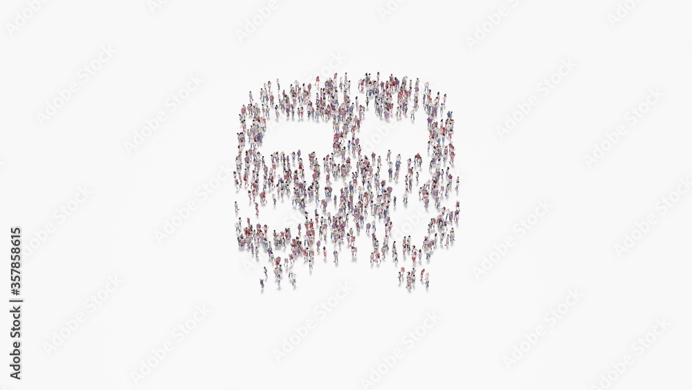 Poster 3d rendering of crowd of people in shape of symbol of train on white background isolated
