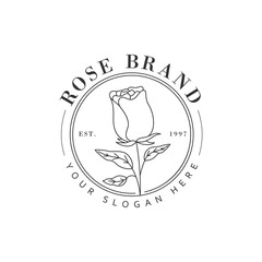 Vector abstract logo design templates in trendy linear minimal style - rose flower - symbols for cosmetics, beauty and handmade products, tattoo studios