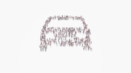 3d rendering of crowd of people in shape of symbol of transport on white background isolated