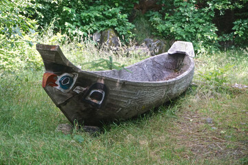 Ketchikan, Alaska: Replica of a Tlingit canoe at Potlatch Totem Park, a recreated Tlingit village...