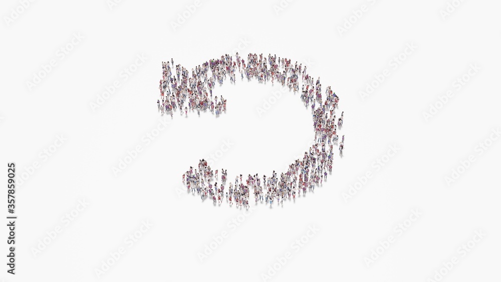 Aufkleber 3d rendering of crowd of people in shape of symbol of undo alt on white background isolated
