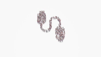 3d rendering of crowd of people in shape of symbol of usb cable on white background isolated