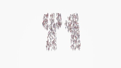 3d rendering of crowd of people in shape of symbol of utensils on white background isolated