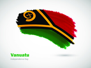 Happy independence day of Vanuatu with artistic watercolor country flag background. Grunge brush flag illustration