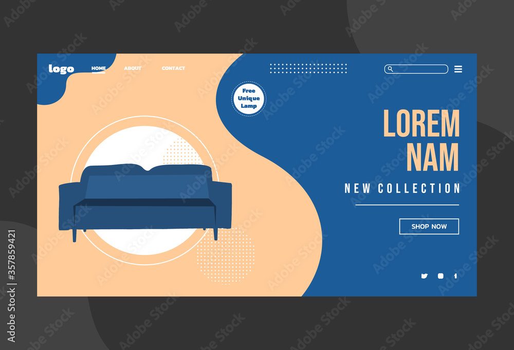 Poster website template furniture design. modern vector illustration concept of web page design for website
