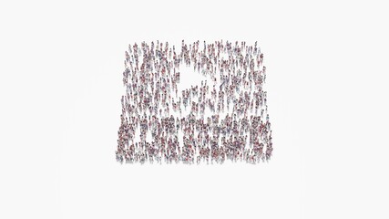 3d rendering of crowd of people in shape of symbol of video player  on white background isolated