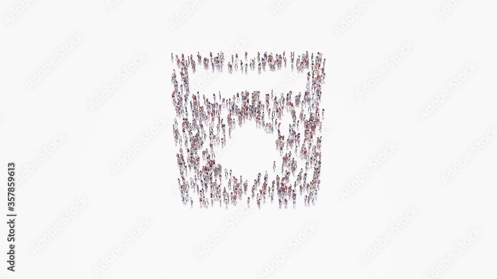 Poster 3d rendering of crowd of people in shape of symbol of water on white background isolated