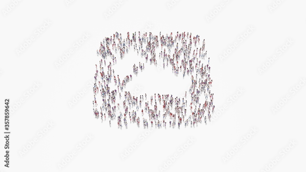 Poster 3d rendering of crowd of people in shape of symbol of weather on white background isolated