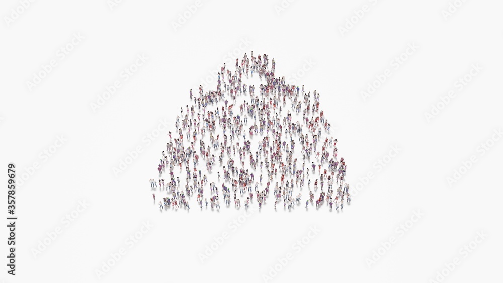 Poster 3d rendering of crowd of people in shape of symbol of weight hanging on white background isolated