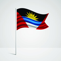 Realistic Antigua and Barbuda country flag waving in wind. Abstract country flag with flagpole isolated on grey background