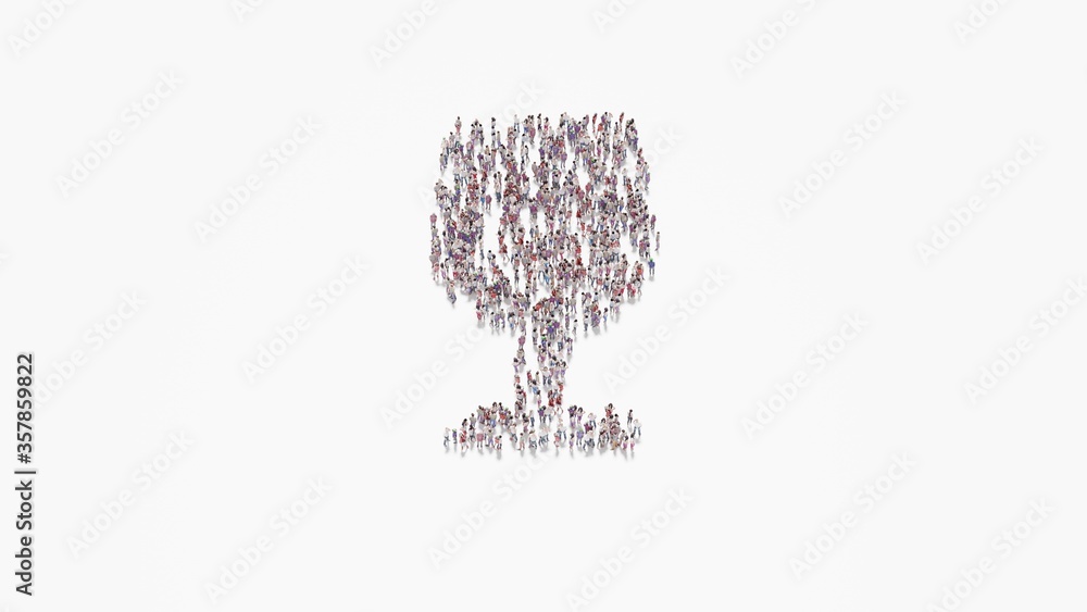 Poster 3d rendering of crowd of people in shape of symbol of wine glass on white background isolated