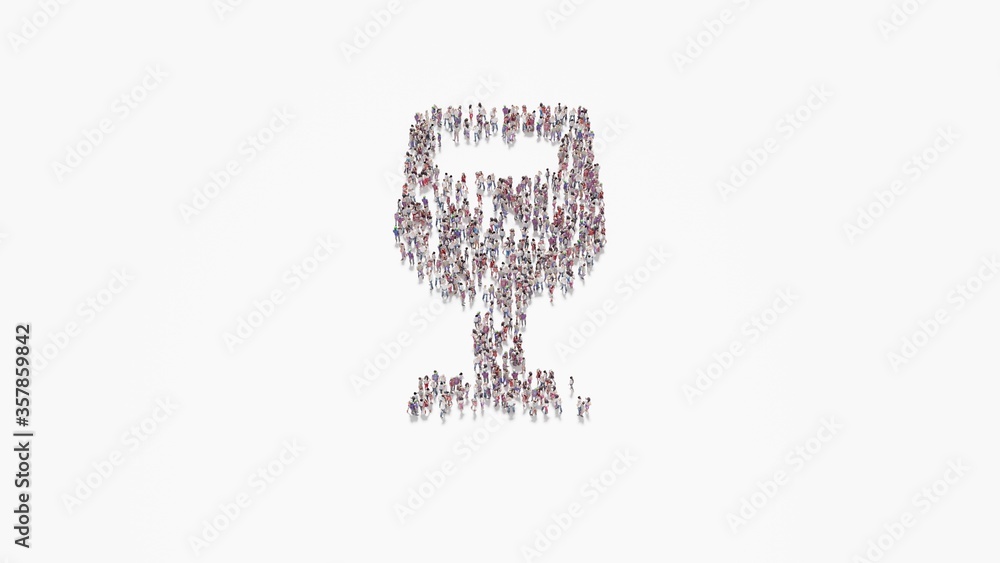Poster 3d rendering of crowd of people in shape of symbol of wine glass alt on white background isolated