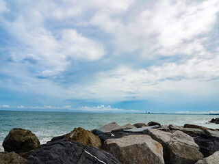sea sand sky and summer day tropical paradise beach with white sand and coco palms travel tourism wide panorama background concept