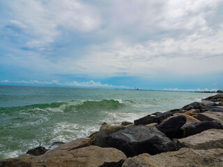 sea sand sky and summer day tropical paradise beach with white sand and coco palms travel tourism wide panorama background concept