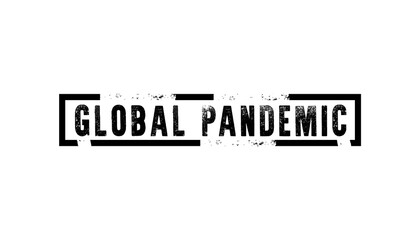 Damaged stamp with black inscription global pandemic stamp