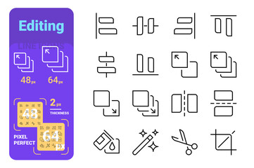 Set editing simple lines icons of tools.