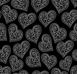 Decorative vector seamless pattern with beautiful handwritten figured hearts