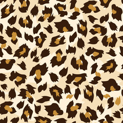 Leopard print. Vector skin leopard seamless pattern for textile, fabric, wallpaper, wrapping paper, poster, background, web. Wild animal skin print. Realistic animal texture. Fashion textile.