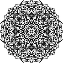 Vector mandala art or circular pattern for decoration elements, meditation poster, stress relief, henna, adult coloring book page, decoration card.
