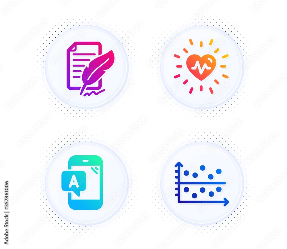 Poster ab testing, heartbeat and feather signature icons simple set. button with halftone dots. dot plot si