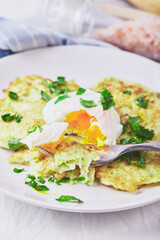 Zucchini pancakes poached egg