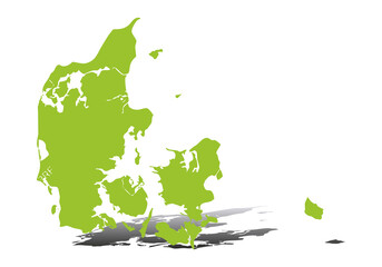 Mapa verde de Dinamarca en fondo negro.