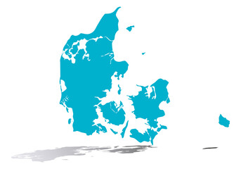 Mapa azul de Dinamarca en fondo negro.